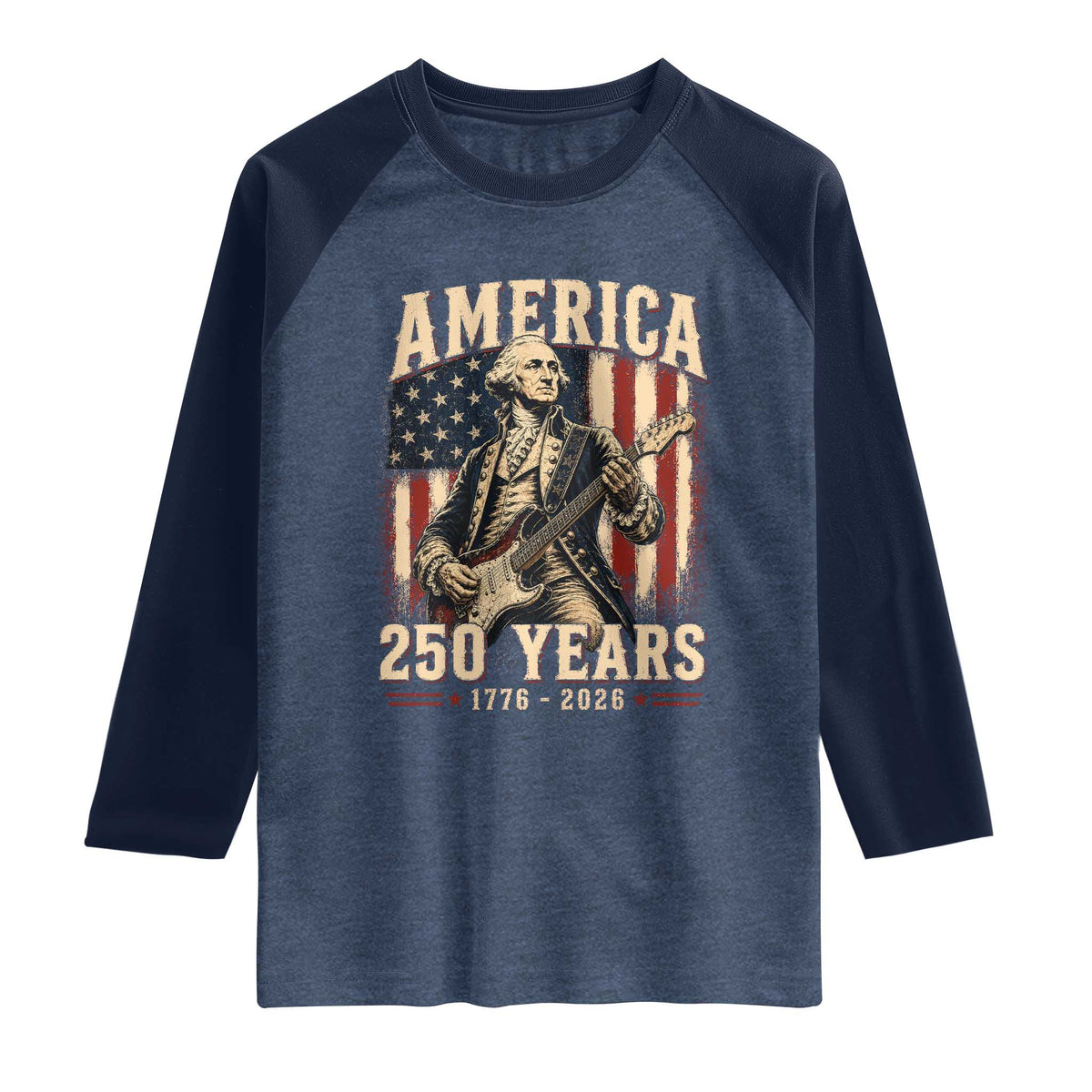 George Washington Playing Guitar 4th July US 250th Anniversary Raglan Shirt