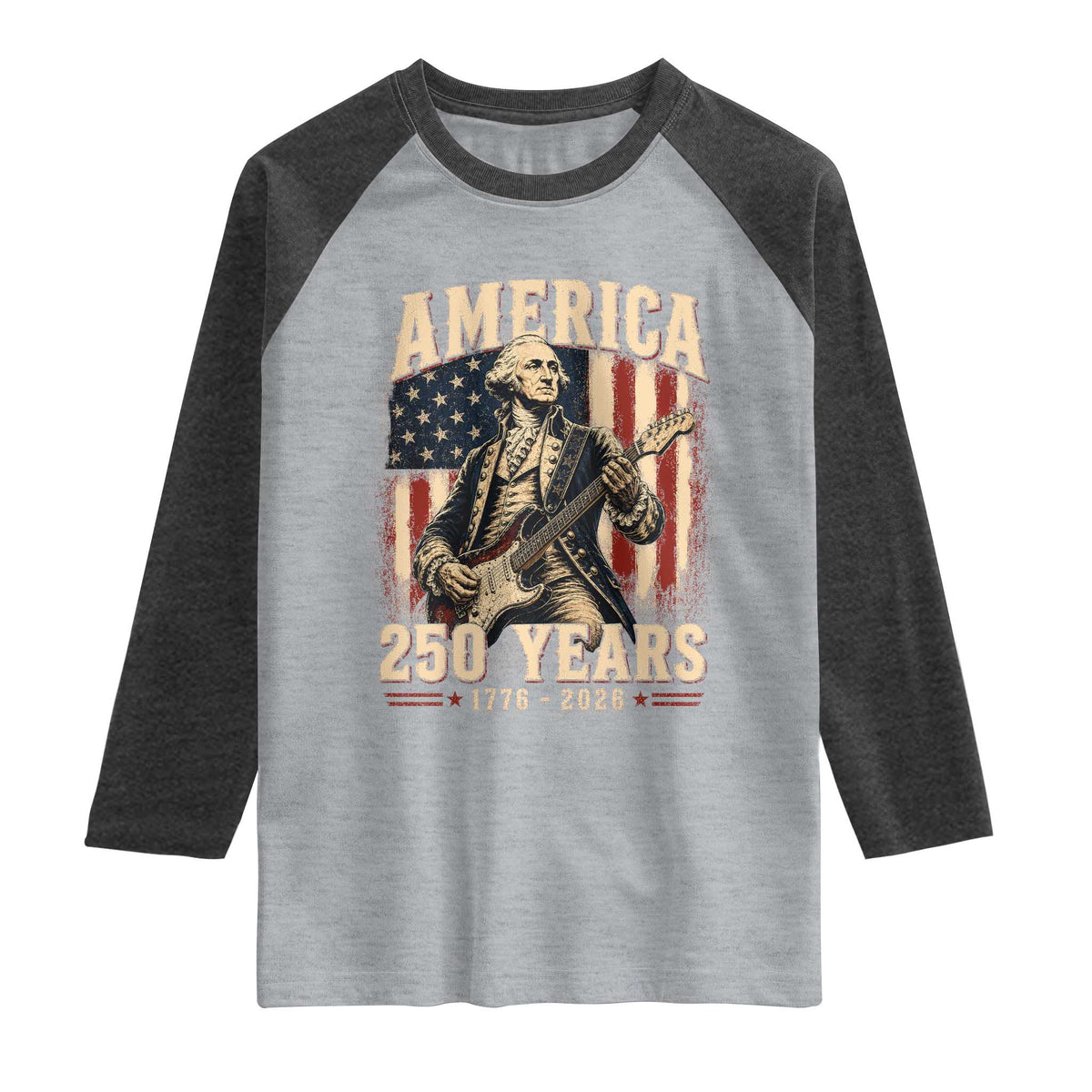 George Washington Playing Guitar 4th July US 250th Anniversary Raglan Shirt