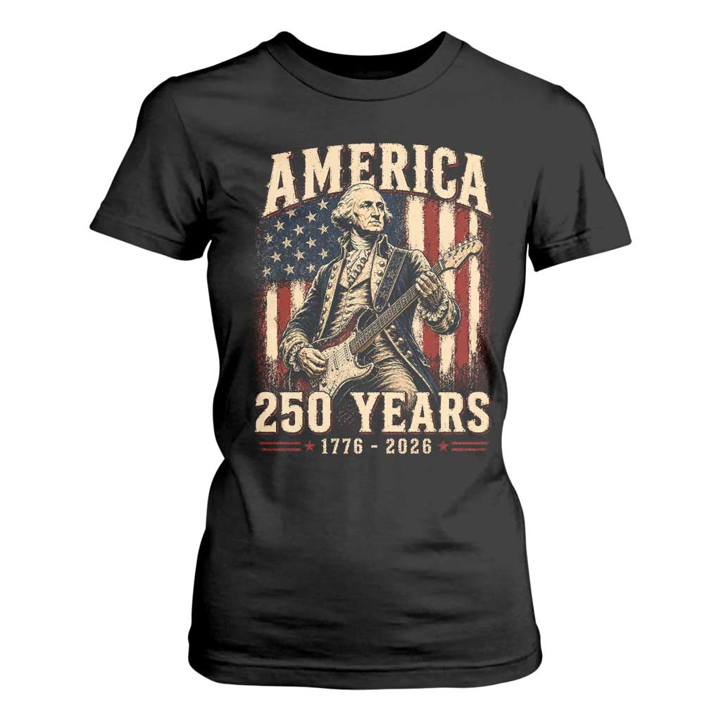 George Washington Playing Guitar 4th July US 250th Anniversary T Shirt For Women