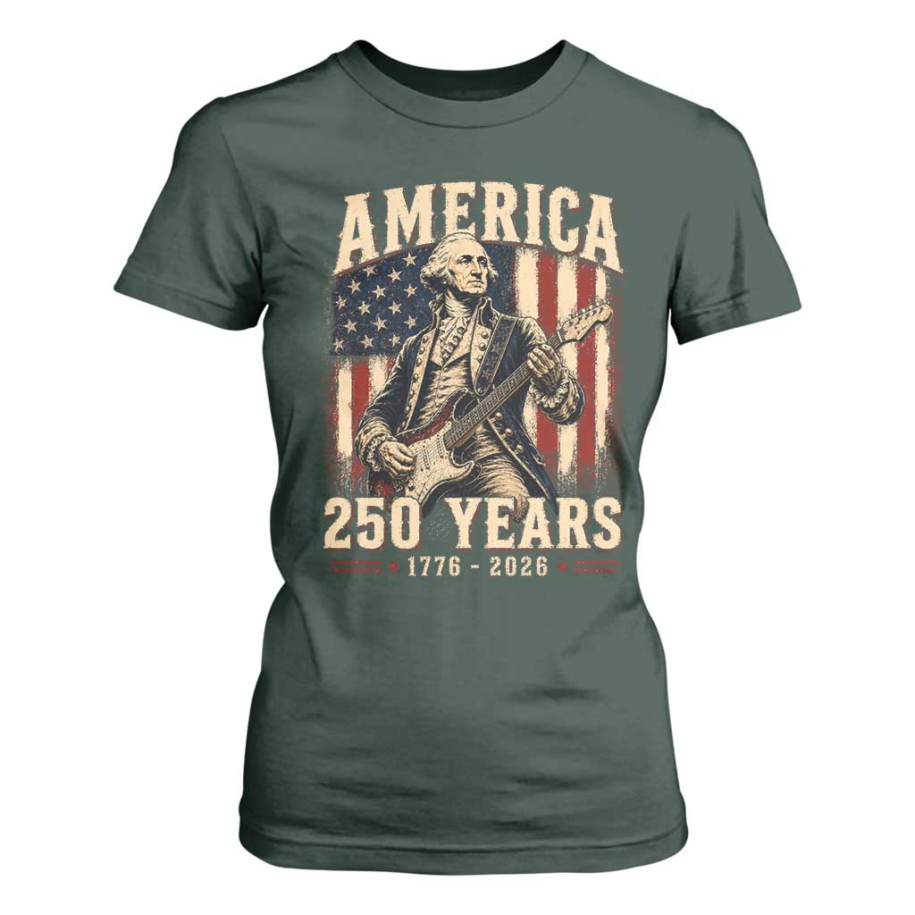 George Washington Playing Guitar 4th July US 250th Anniversary T Shirt For Women