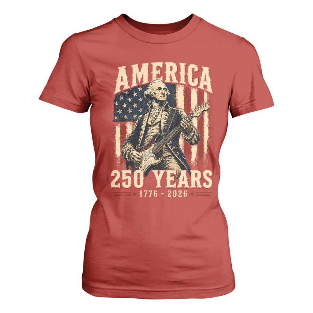 George Washington Playing Guitar 4th July US 250th Anniversary T Shirt For Women