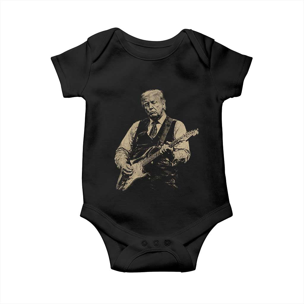US Nation's Leader Playing Electic Rock Guitar Retro Vintage Baby Onesie TS11 Black Print Your Wear