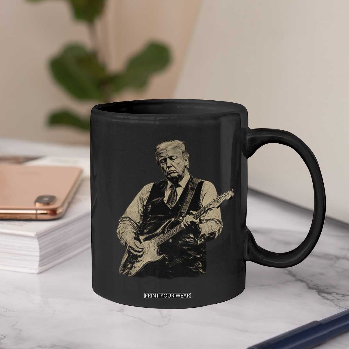 US Nation's Leader Playing Electic Rock Guitar Retro Vintage Coffee Mug