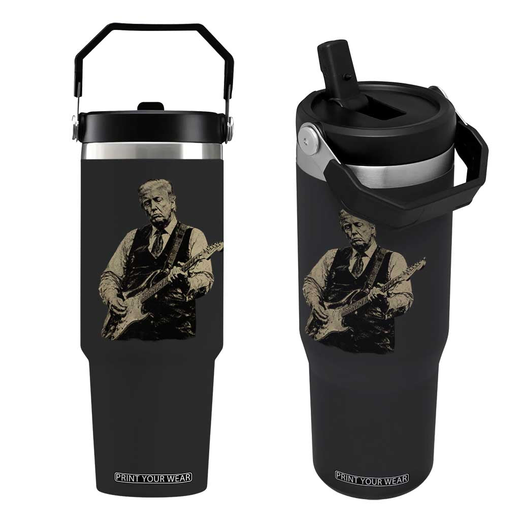 US Nation's Leader Playing Electic Rock Guitar Retro Vintage Flip Straw Tumbler