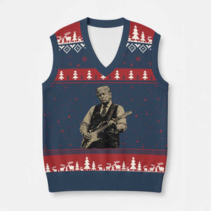 US Nation's Leader Playing Electic Rock Guitar Retro Vintage V-Neck Knit Sweater Vest TS11 Navy Red Print Your Wear