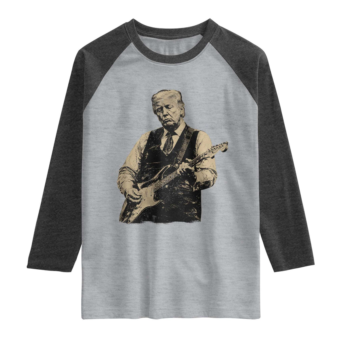 US Nation's Leader Playing Electic Rock Guitar Retro Vintage Raglan Shirt TS11 Heather Gray Heather Charcoal Print Your Wear