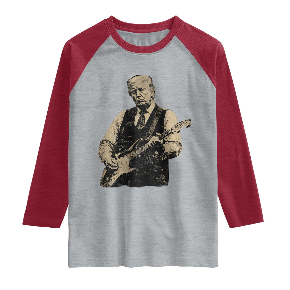 US Nation's Leader Playing Electic Rock Guitar Retro Vintage Raglan Shirt TS11 Heather Gray Heather Red Print Your Wear
