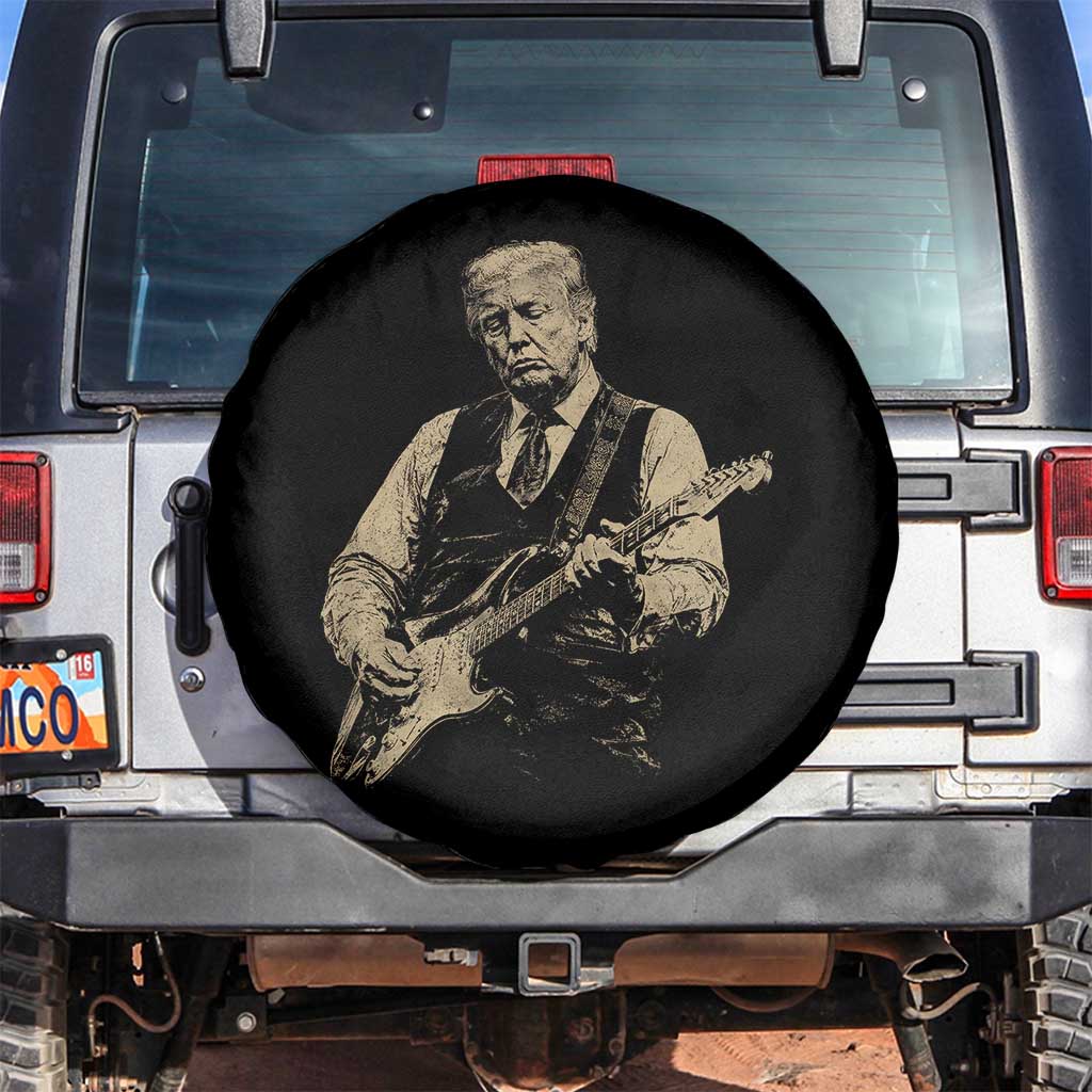 US Nation's Leader Playing Electic Rock Guitar Retro Vintage Spare Tire Cover TS11 No hole Black Print Your Wear