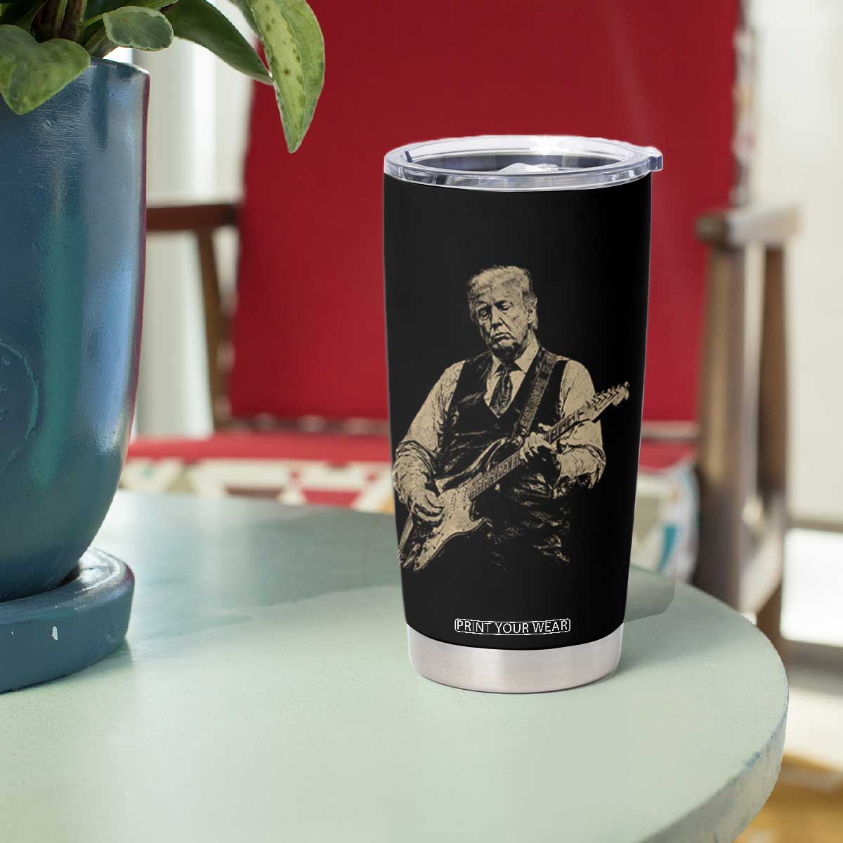 US Nation's Leader Playing Electic Rock Guitar Retro Vintage Tumbler Cup