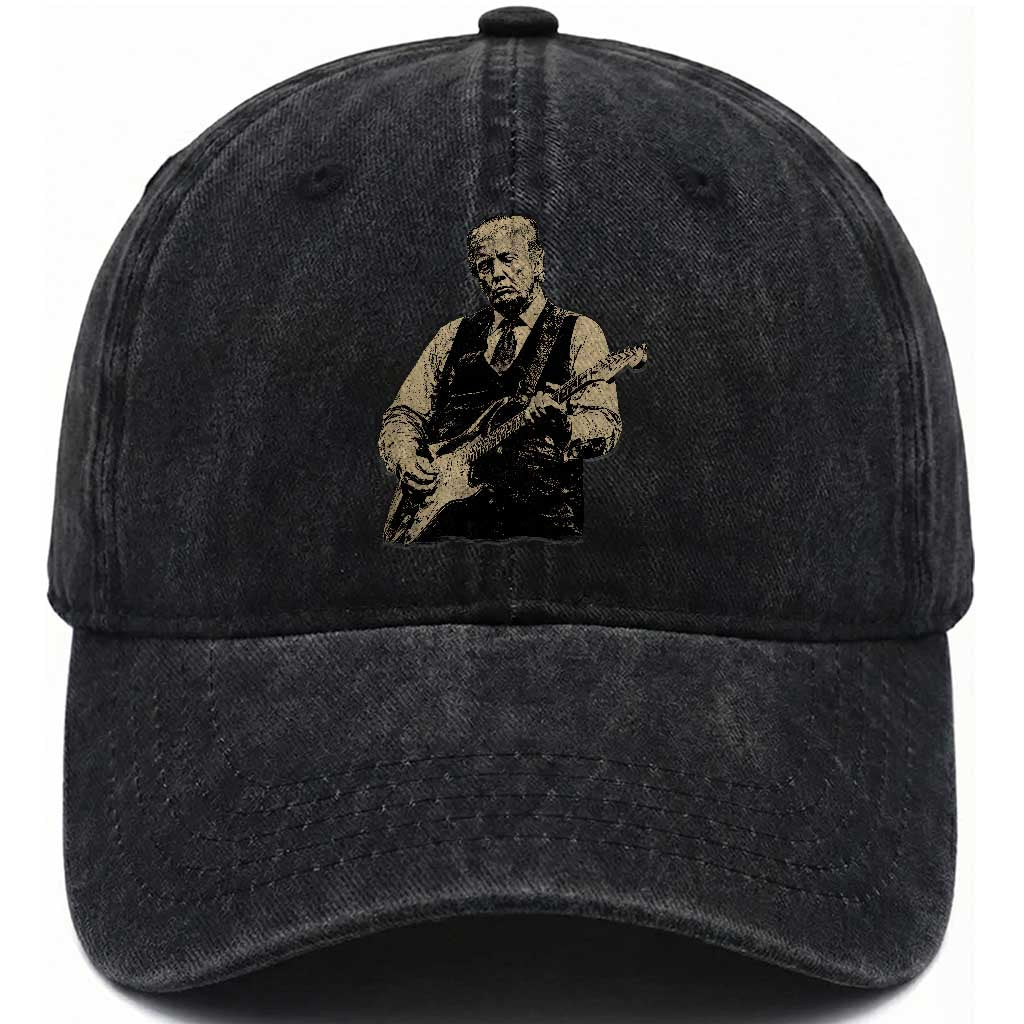 US Nation's Leader Playing Electic Rock Guitar Retro Vintage Washed Cotton Baseball Cap