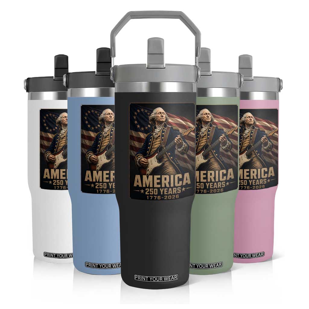 George Washington Playing Guitar USA 250th Anniversary Vintage 4th of July Flip Straw Tumbler