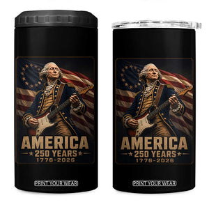 George Washington Playing Guitar USA 250th Anniversary Vintage 4th of July 4 in 1 Can Cooler Tumbler