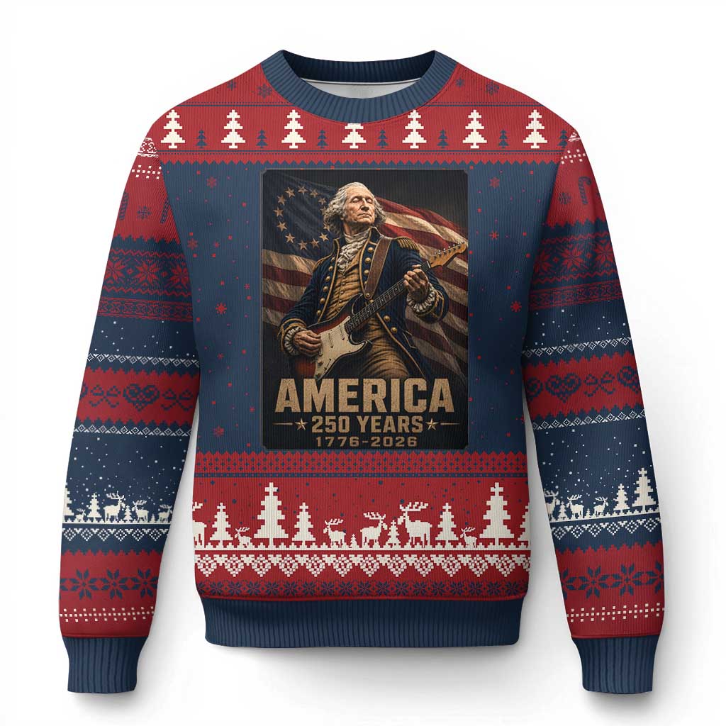 George Washington Playing Guitar USA 250th Anniversary Vintage 4th of July Ugly Christmas Sweater