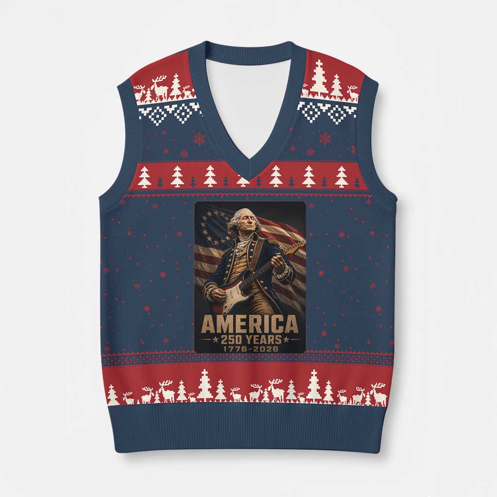 George Washington Playing Guitar USA 250th Anniversary Vintage 4th of July V-Neck Knit Sweater Vest