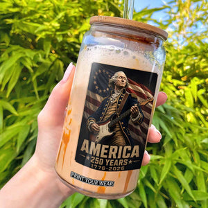 George Washington Playing Guitar USA 250th Anniversary Vintage 4th of July Glass Can
