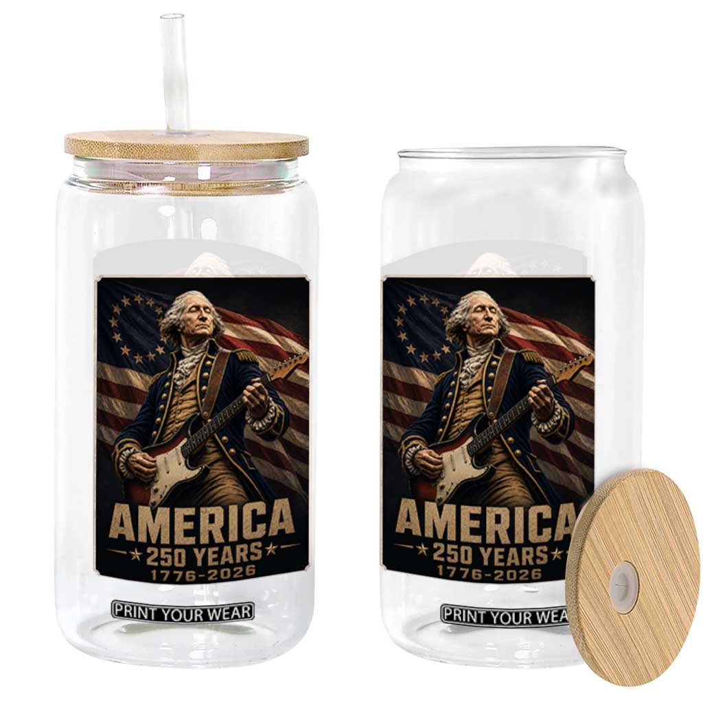 George Washington Playing Guitar USA 250th Anniversary Vintage 4th of July Glass Can