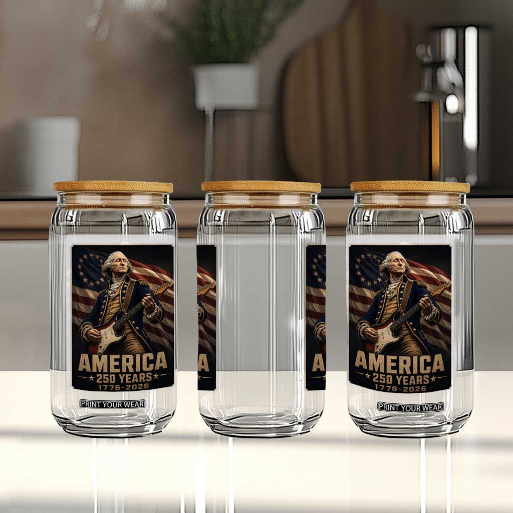 George Washington Playing Guitar USA 250th Anniversary Vintage 4th of July Glass Can