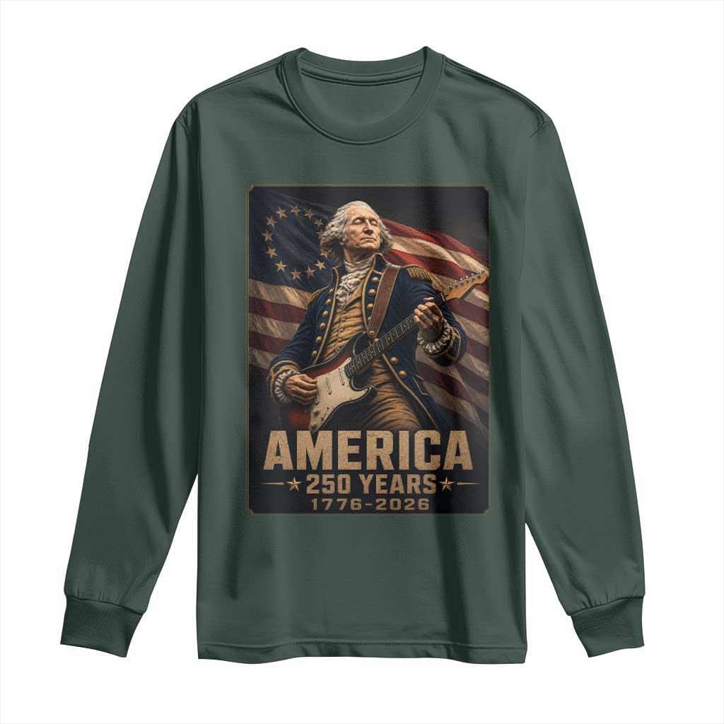 George Washington Playing Guitar USA 250th Anniversary Vintage 4th of July Long Sleeve Shirt