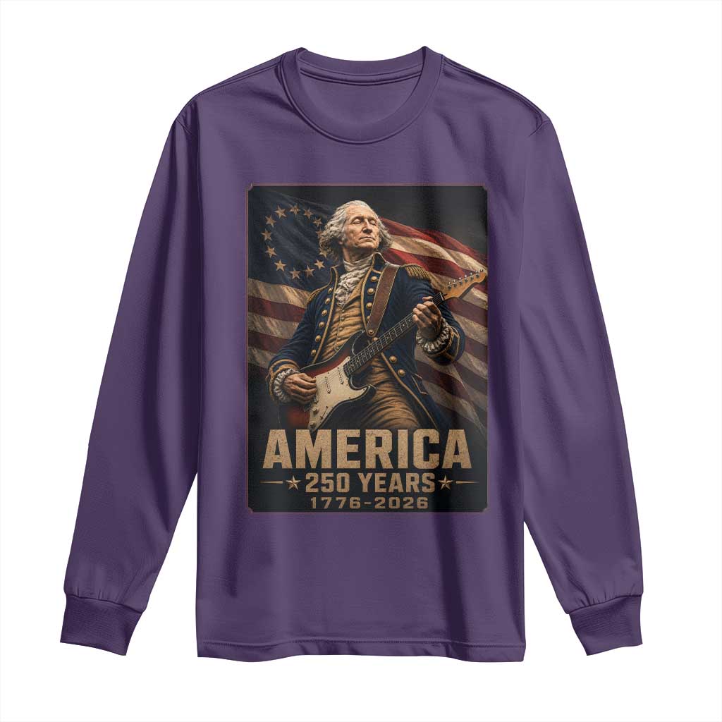 George Washington Playing Guitar USA 250th Anniversary Vintage 4th of July Long Sleeve Shirt