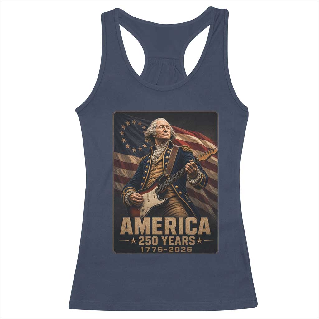 George Washington Playing Guitar USA 250th Anniversary Vintage 4th of July Racerback Tank Top