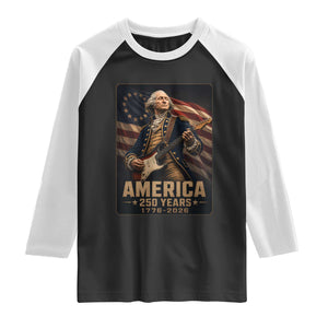 George Washington Playing Guitar USA 250th Anniversary Vintage 4th of July Raglan Shirt