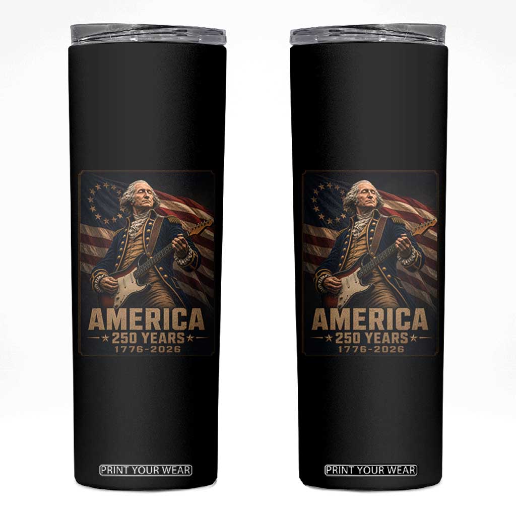 George Washington Playing Guitar USA 250th Anniversary Vintage 4th of July Skinny Tumbler