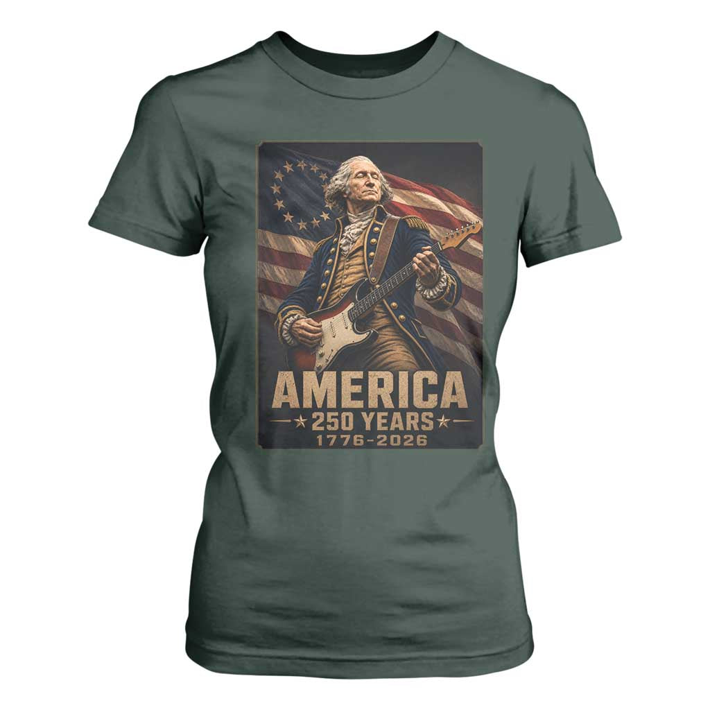 George Washington Playing Guitar USA 250th Anniversary Vintage 4th of July T Shirt For Women