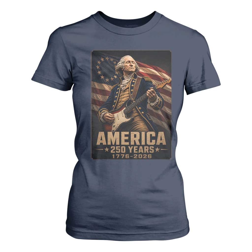 George Washington Playing Guitar USA 250th Anniversary Vintage 4th of July T Shirt For Women
