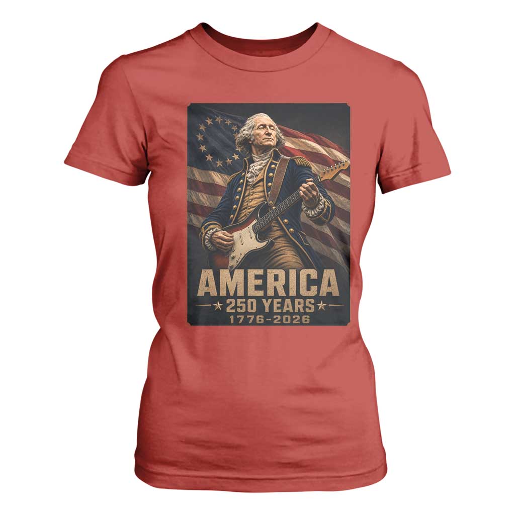 George Washington Playing Guitar USA 250th Anniversary Vintage 4th of July T Shirt For Women