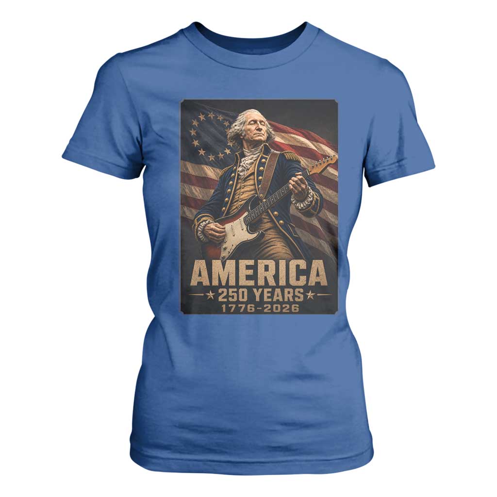 George Washington Playing Guitar USA 250th Anniversary Vintage 4th of July T Shirt For Women