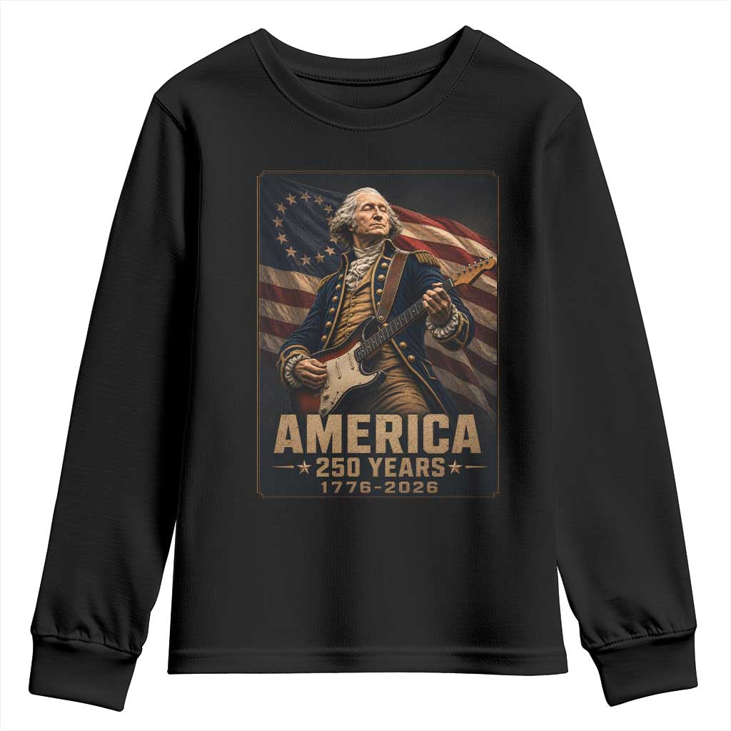 George Washington Playing Guitar USA 250th Anniversary Vintage 4th of July Youth Sweatshirt TS11 Black Print Your Wear