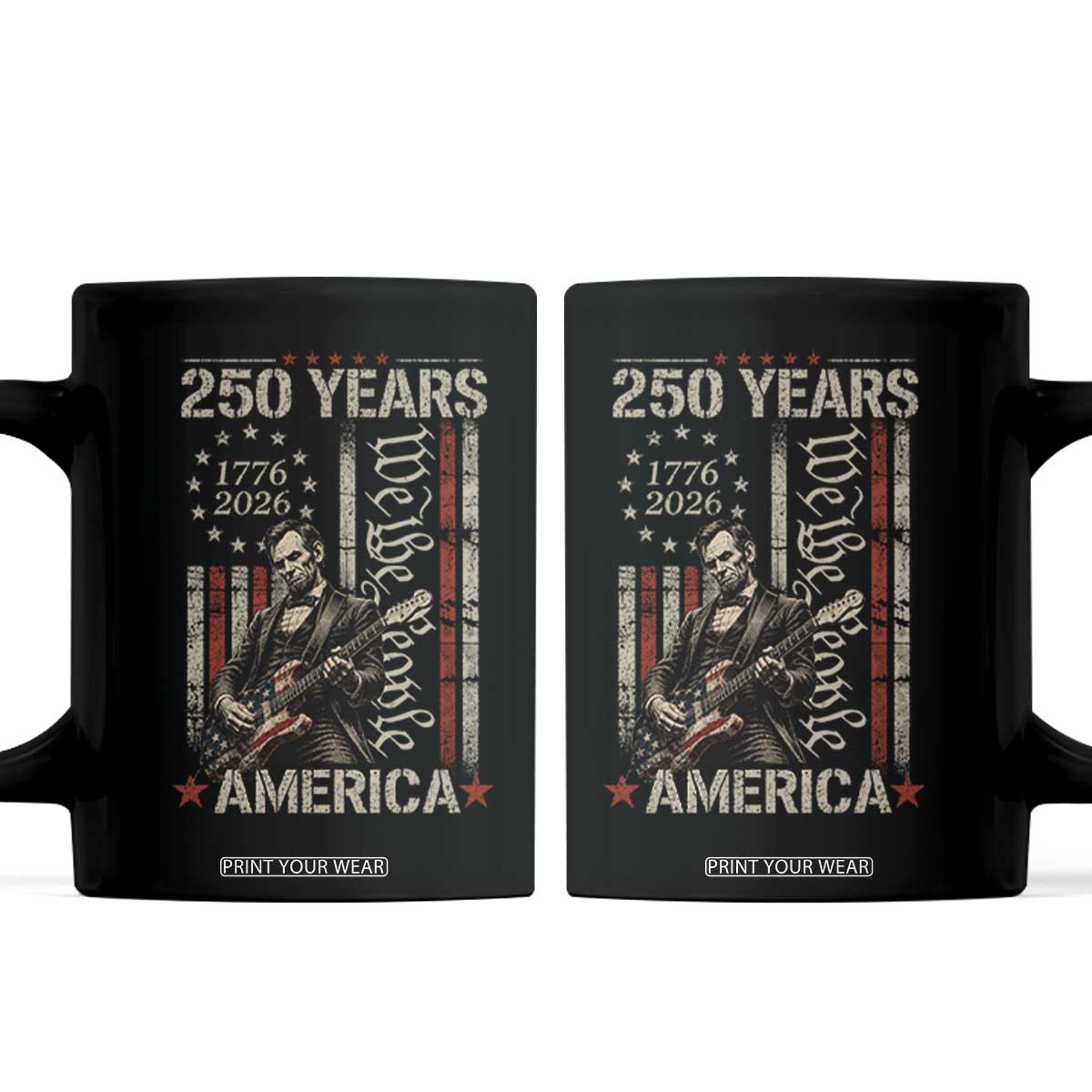 Abraham Lincoln Playing Guitar 4th July 250 Years America Coffee Mug TS11 Black Print Your Wear