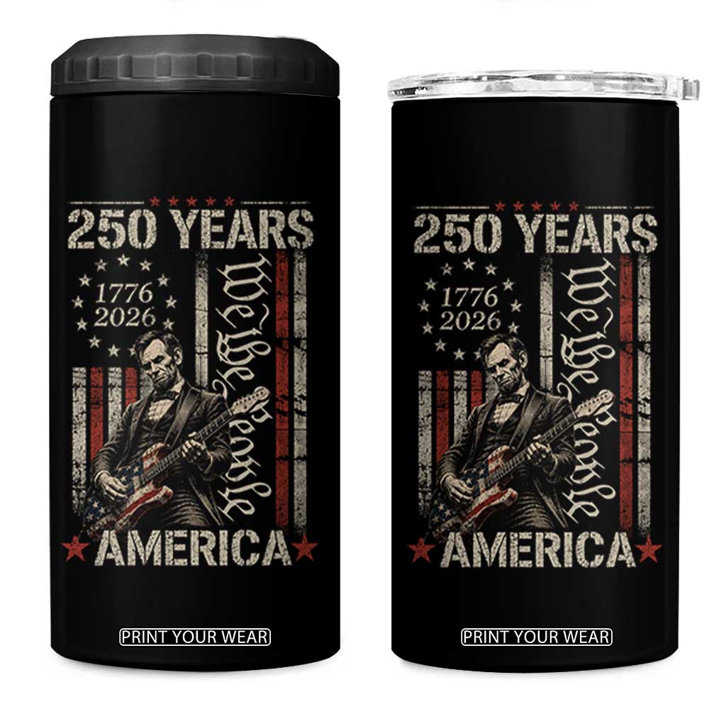 Abraham Lincoln Playing Guitar 4th July 250 Years America 4 in 1 Can Cooler Tumbler TS11 One Size: 16 oz Black Print Your Wear