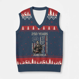 Abraham Lincoln Playing Guitar 4th July 250 Years America V-Neck Knit Sweater Vest TS11 Navy Red Print Your Wear