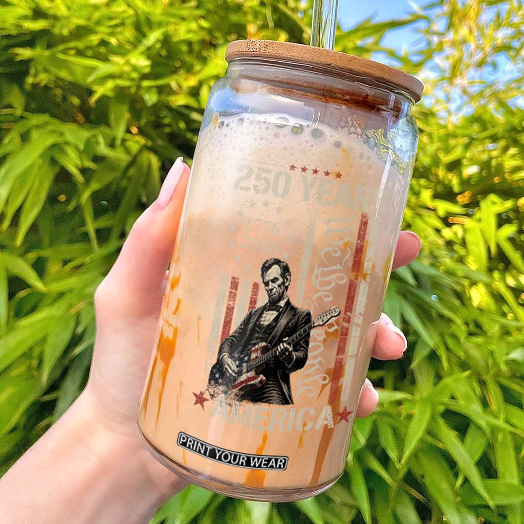 Abraham Lincoln Playing Guitar 4th July 250 Years America Glass Can TS11 Black Print Your Wear