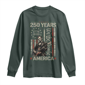 Abraham Lincoln Playing Guitar 4th July 250 Years America Long Sleeve Shirt TS11 Dark Forest Green Print Your Wear