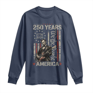 Abraham Lincoln Playing Guitar 4th July 250 Years America Long Sleeve Shirt TS11 Navy Print Your Wear