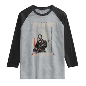 Abraham Lincoln Playing Guitar 4th July 250 Years America Raglan Shirt TS11 Heather Gray Black Print Your Wear
