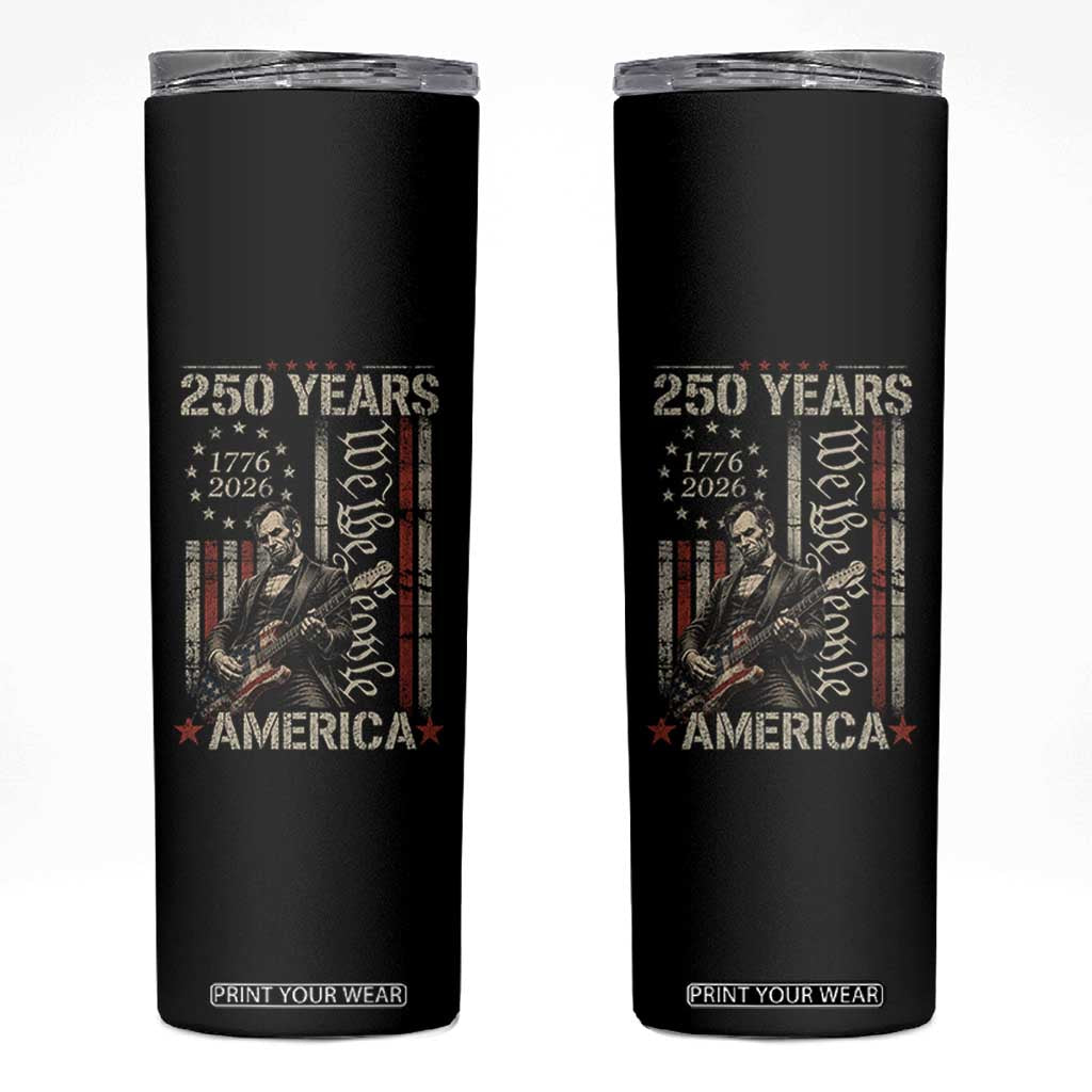 Abraham Lincoln Playing Guitar 4th July 250 Years America Skinny Tumbler TS11 Black Print Your Wear