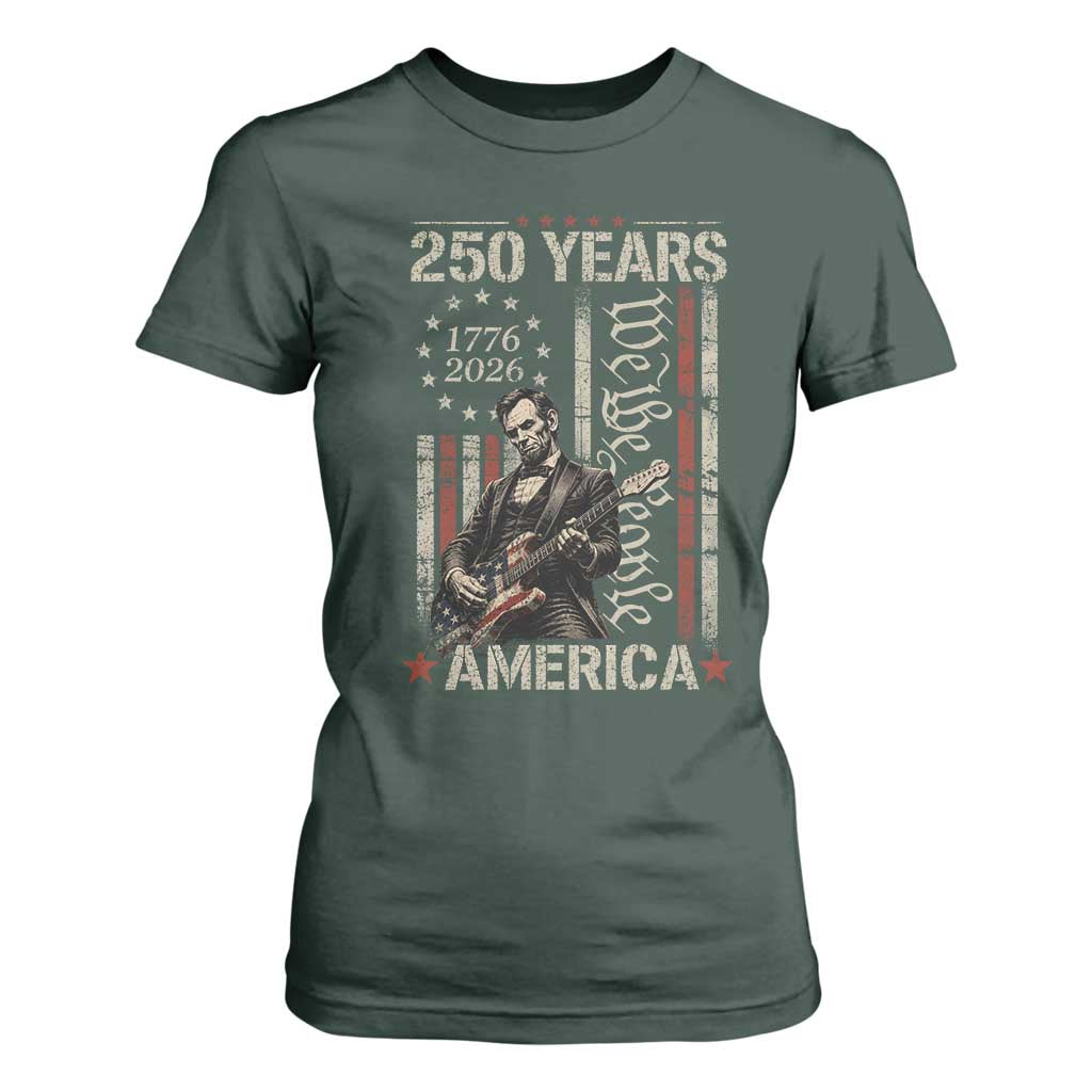 Abraham Lincoln Playing Guitar 4th July 250 Years America T Shirt For Women TS11 Dark Forest Green Print Your Wear
