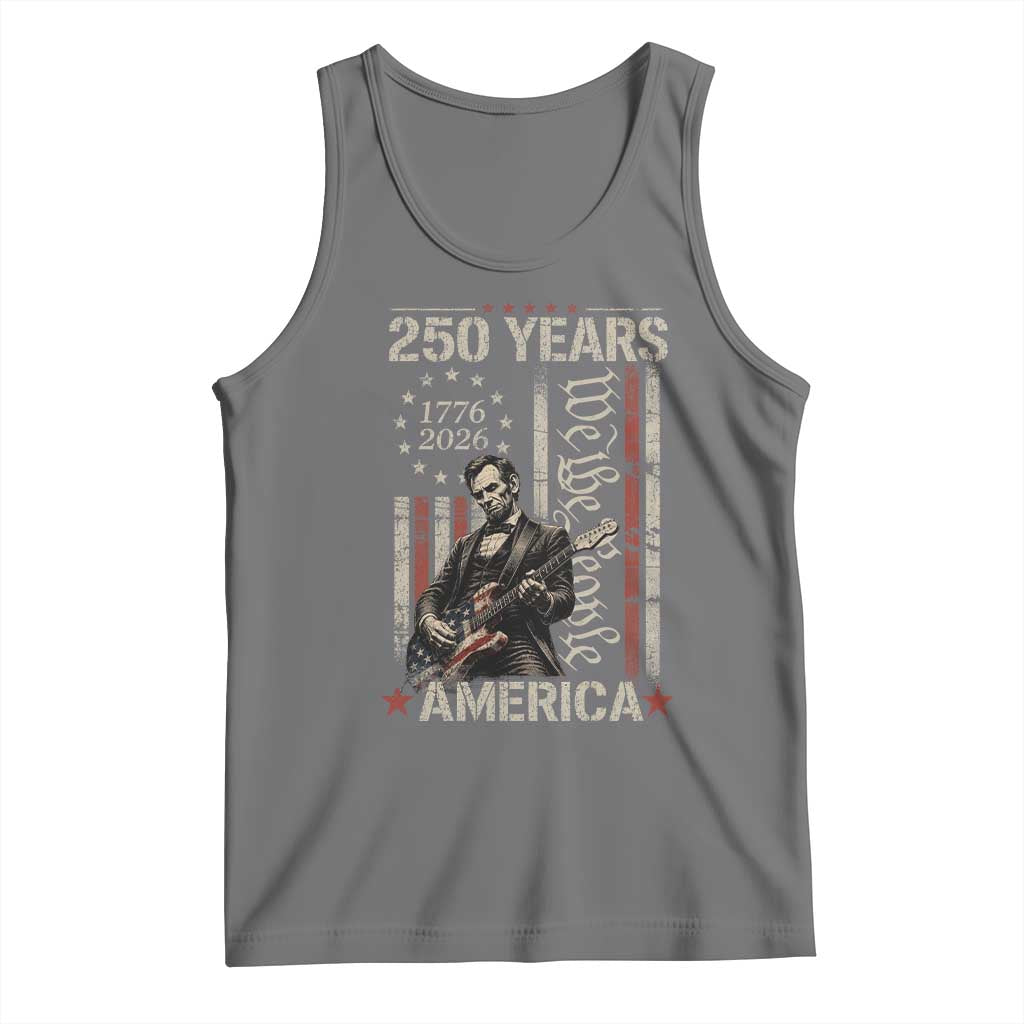 Abraham Lincoln Playing Guitar 4th July 250 Years America Tank Top TS11 Black Heather Print Your Wear