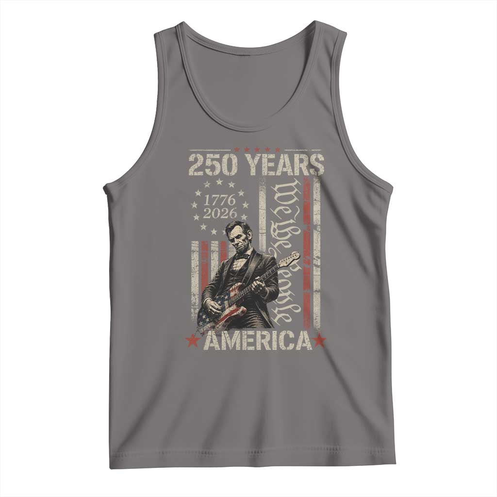 Abraham Lincoln Playing Guitar 4th July 250 Years America Tank Top TS11 Deep Heather Print Your Wear