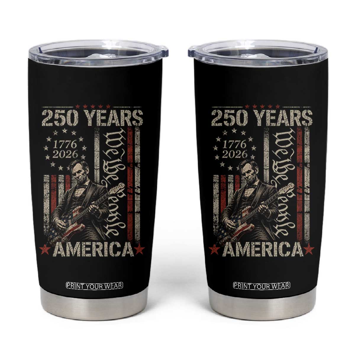 Abraham Lincoln Playing Guitar 4th July 250 Years America Tumbler Cup TS11 Black Print Your Wear