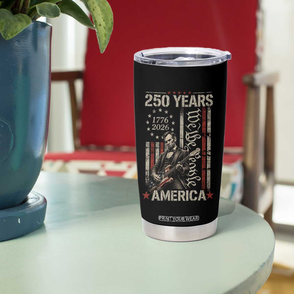 Abraham Lincoln Playing Guitar 4th July 250 Years America Tumbler Cup TS11 Print Your Wear
