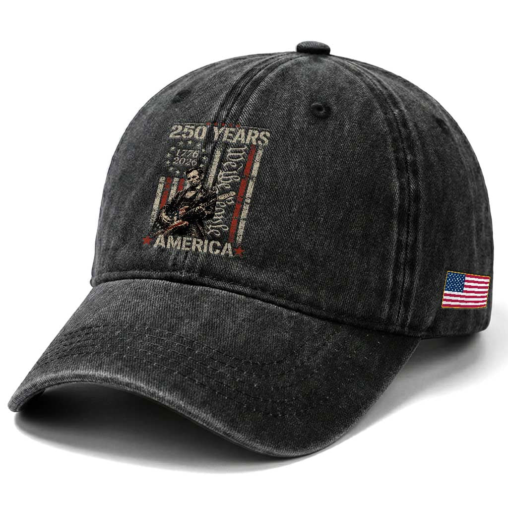 Abraham Lincoln Playing Guitar 4th July 250 Years America Washed Cotton Baseball Cap TS11 Print Your Wear