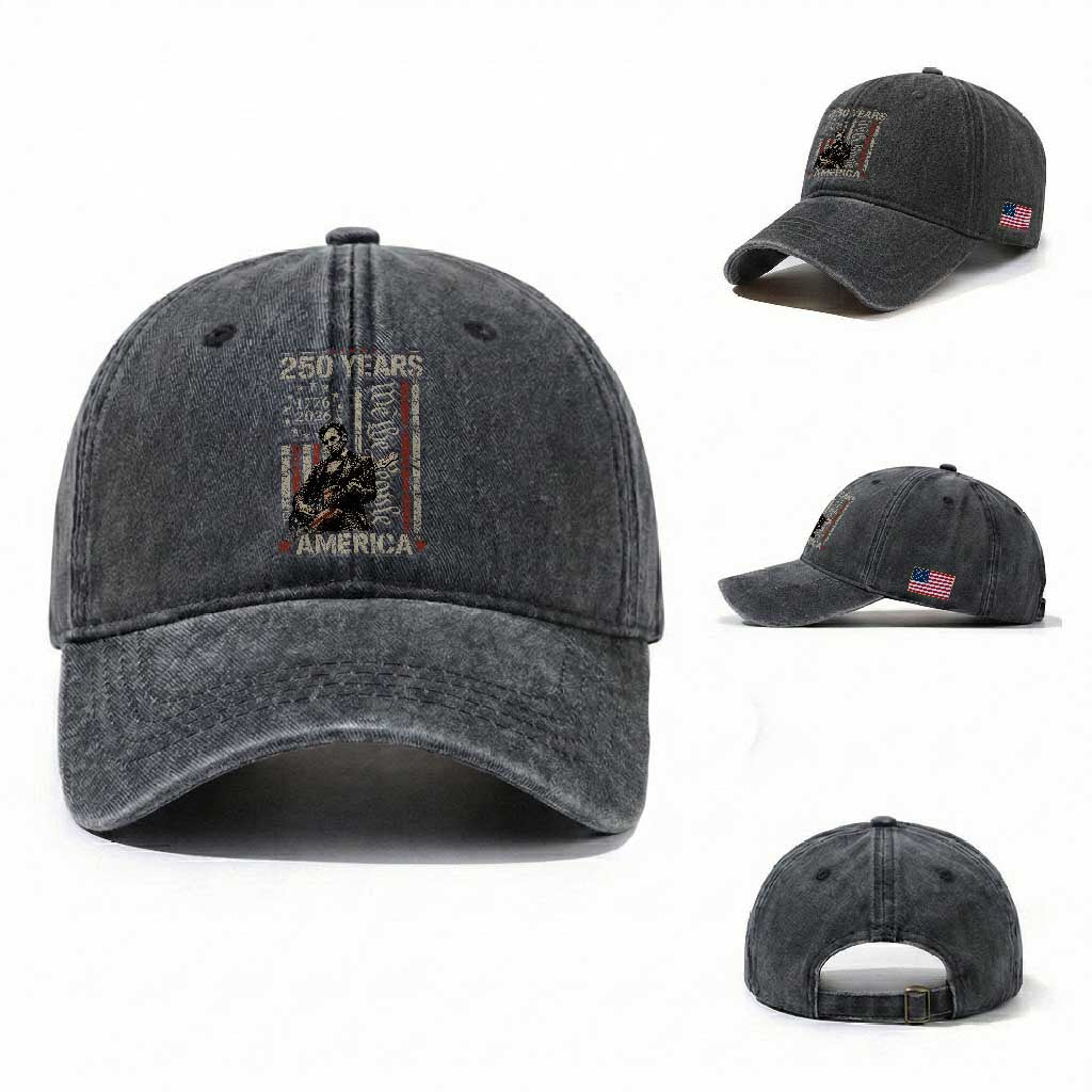 Abraham Lincoln Playing Guitar 4th July 250 Years America Washed Cotton Baseball Cap TS11 Washed Cap Universal Fit Dark Gray Print Your Wear