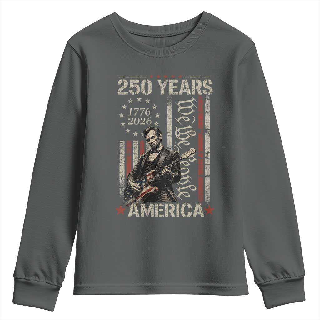 Abraham Lincoln Playing Guitar 4th July 250 Years America Youth Sweatshirt TS11 Dark Heather Print Your Wear