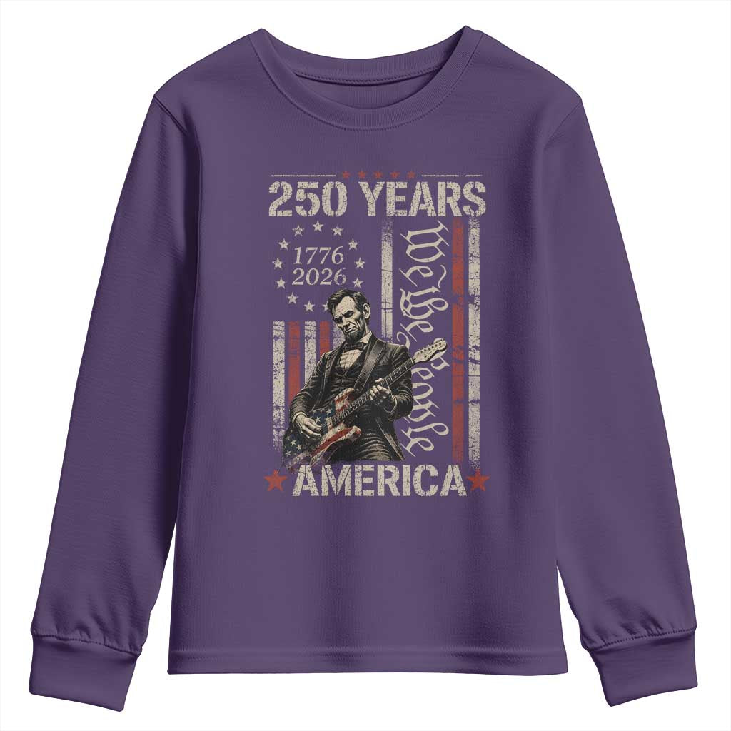 Abraham Lincoln Playing Guitar 4th July 250 Years America Youth Sweatshirt TS11 Purple Print Your Wear