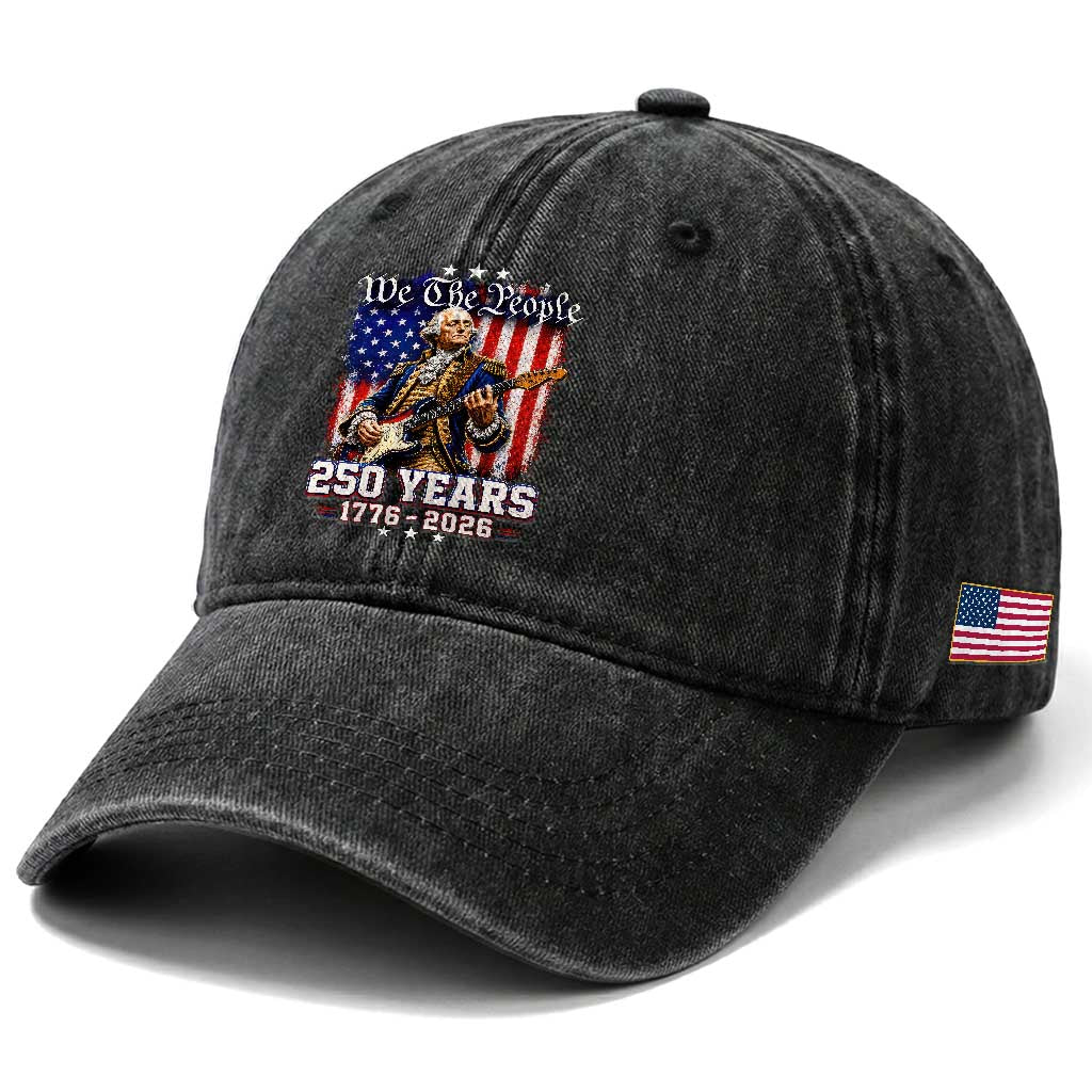 George Washington Playing Guitar 250th Anniversary USA Washed Cotton Baseball Cap We The People 250 Years 1776 2026