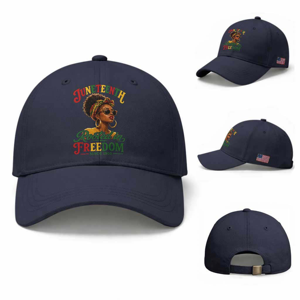 Juneteenth Rooted In Freedom Since 1865 Baseball Cap Black Women African American TS11 Baseball Cap Universal Fit Navy Print Your Wear